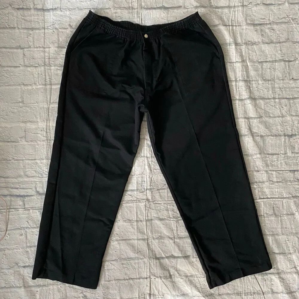 Atlas men XL cotton blend pull on elastic waist chino casual pants black